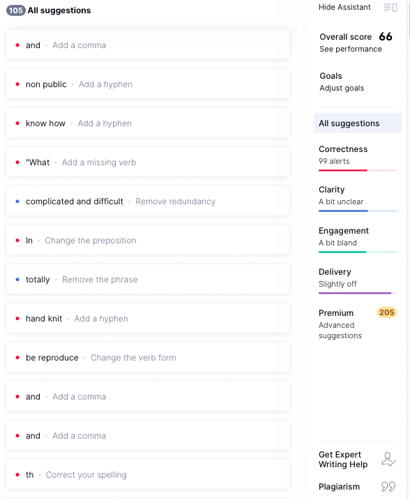 Errors found with Grammarly proof reading tool