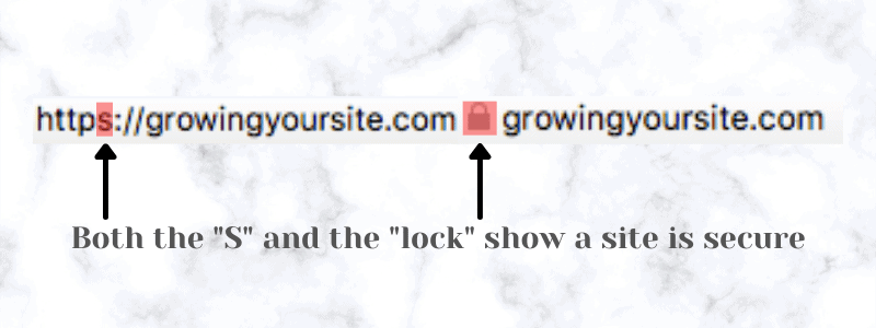 Highlighting "s" in https and "lock" to show a website is secure