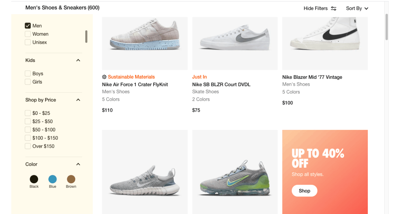 Example of tags on Nike website