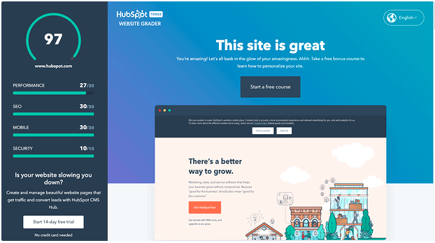 Hubspot free grader lead magnet example site score