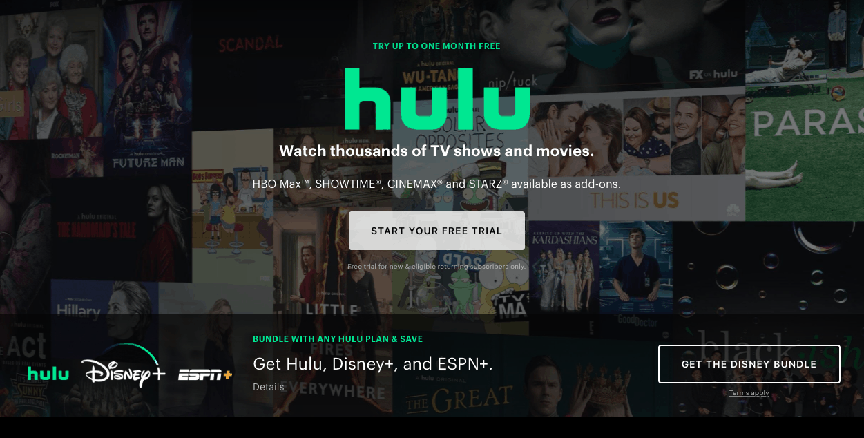 Hulu free trial lead magnet example