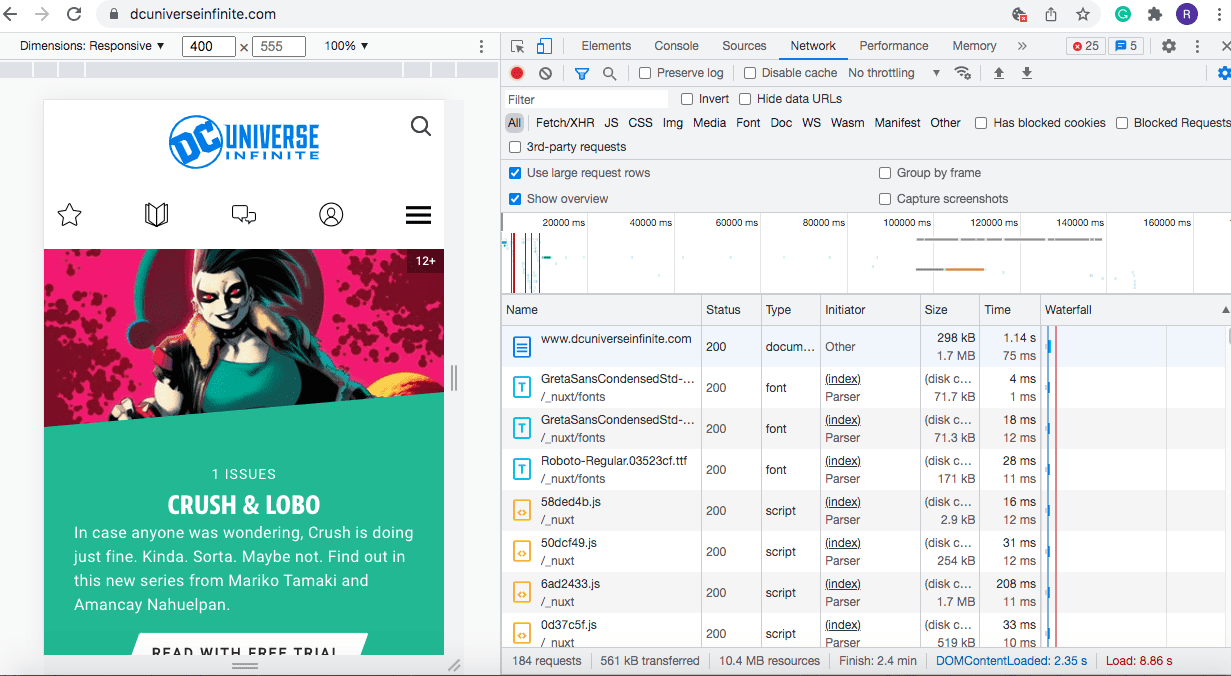 dev tools network view