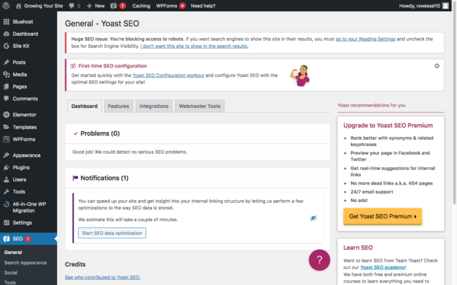 Yoast first time configuration